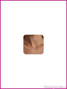 Dainty Gold Plated CZ Chain Necklace 16in Adjustable Layer